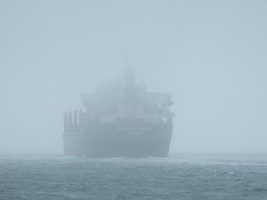 ship in fog rough sea ehelm rudder control technology